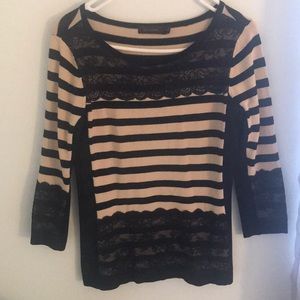 THE LIMITED - Stripes and lace 3/4 sleeve sweater